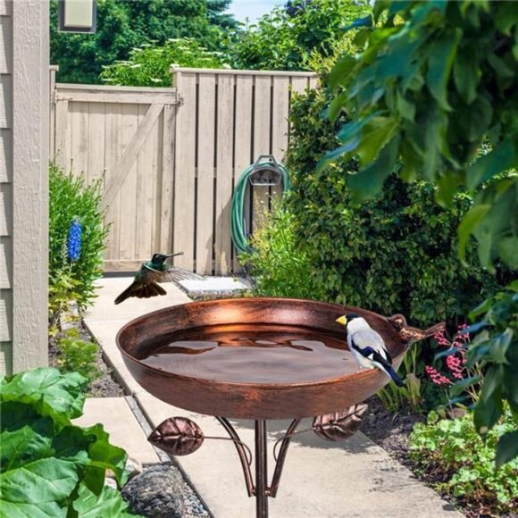 Garden Metal Bird Bath 12" Bird Bath Bowl with 5 Prongs Base Stake - Picture 6 of 7